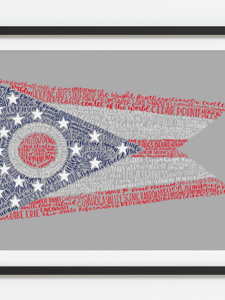 Hand Lettered Ohio Flag 11x14 Art Print for wholesale by the letters mdn
