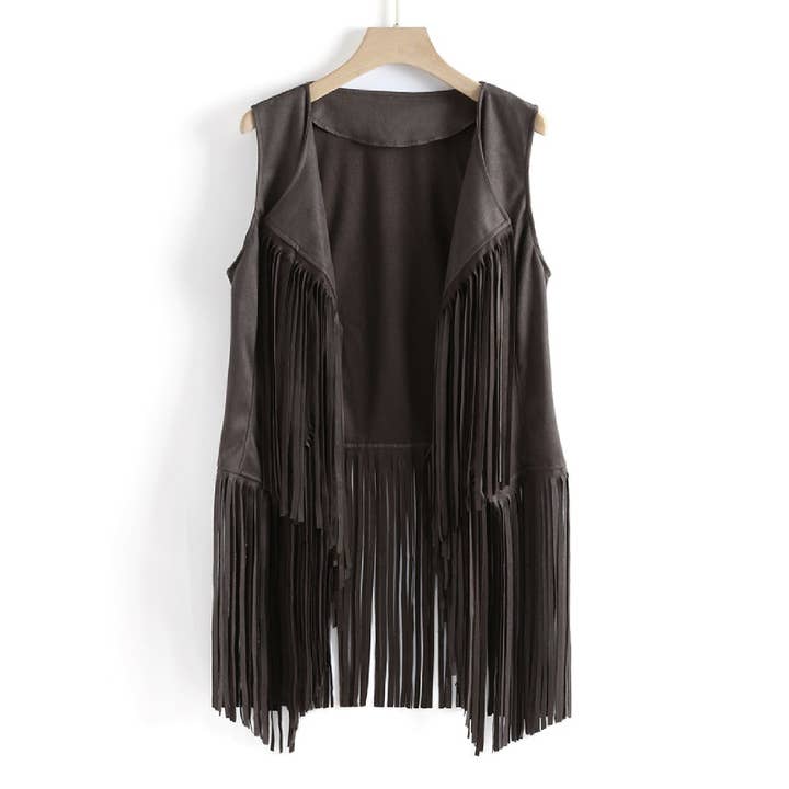 Rosa Clothing - Wholesale Outerwear Vest - Women's - Fashion Thin Tassel Slim Sleeveless Vest