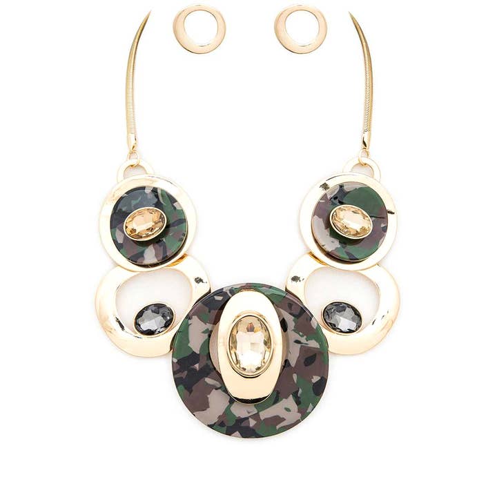 Artini Accessories - Wholesale Jewelry Set - Crystal Hoops Statement Necklace Set
