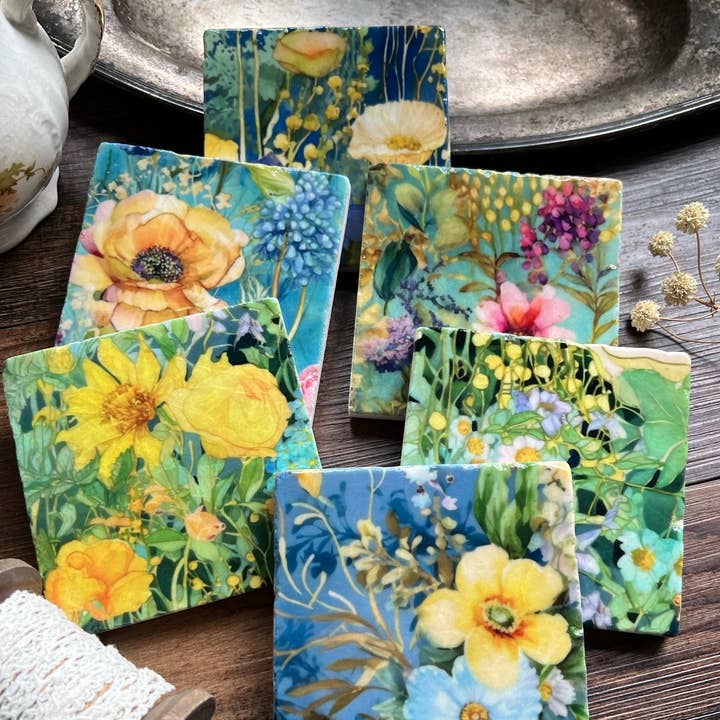 The Painted Lily - Wholesale Coasters - Watercolor Garden Sunshine stone coasters - case of 60