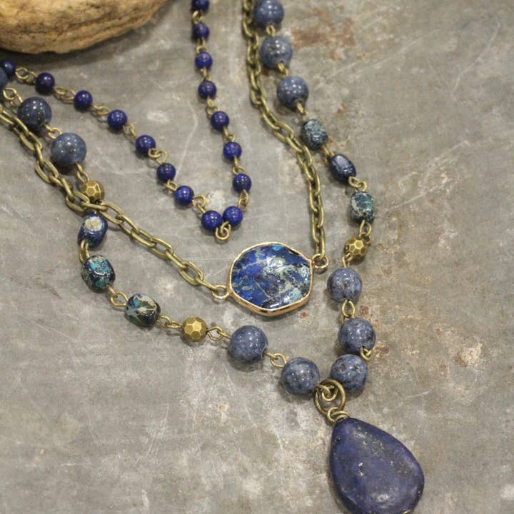 The Primitive Peddler, Inc. - Wholesale Pendant/Charm Necklace - Bohemian Layered Blue Stone & Crystal Necklace2