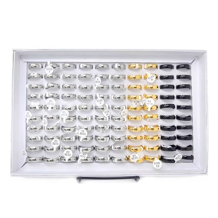 West Coast Jewelry - Wholesale Jewelry Set - Men's 100 Pcs Box Ring Set Steel Domed Wedding Bands (6mm)