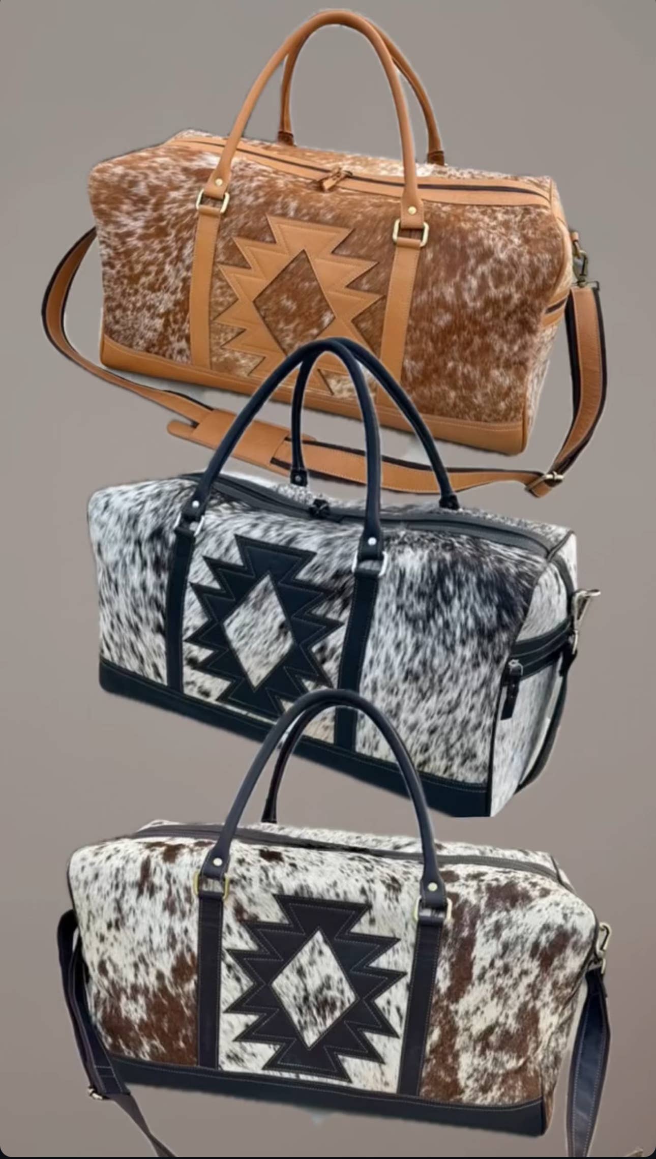 Boho Ranch Shop - Wholesale Weekender Bag - Women's - AZTEC TRAVEL DUFFLE leather hair on cowhide travel bag6