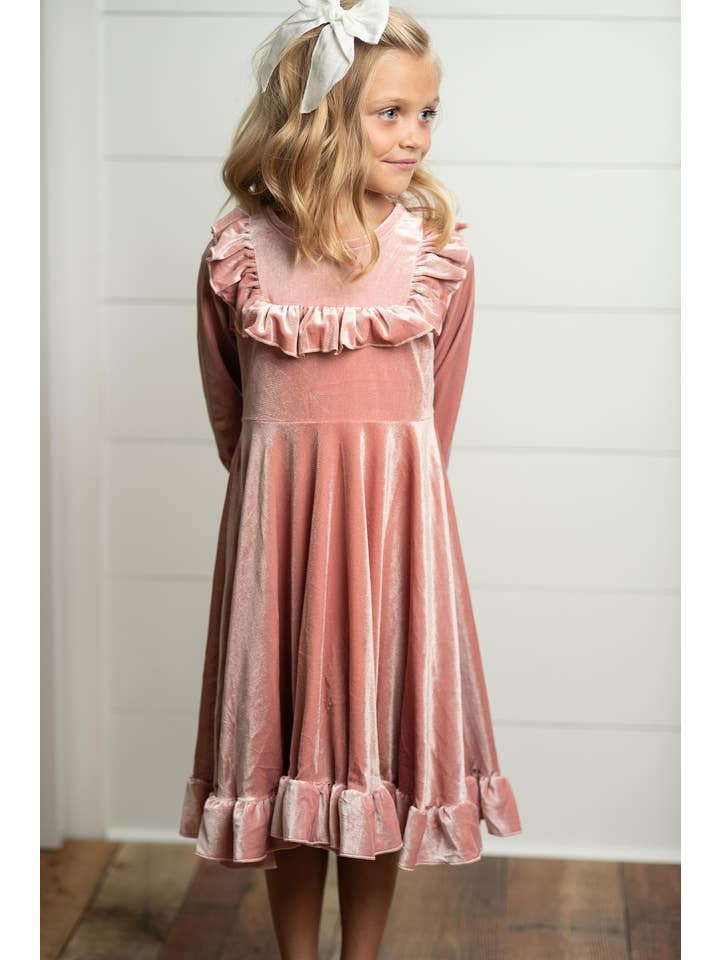 Adorable Sweetness - Wholesale Dress - Kids - Kids Pink Velvet Ruffle Fancy Winter Christmas Holiday Dress