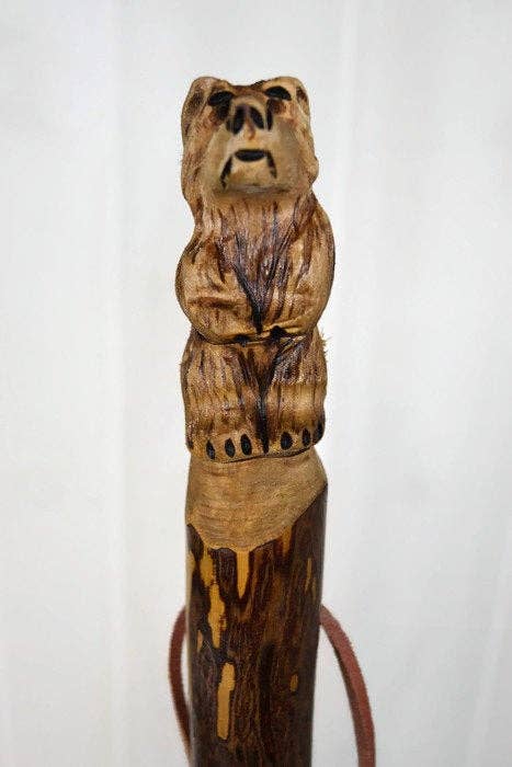 Creation Carvings LLC - Wholesale Fitness Equipment - Hand Carved Walking Stick, Bear Walking Stick - Grizzly Carving -  Bear Stick - Hiking - Dark Wood7