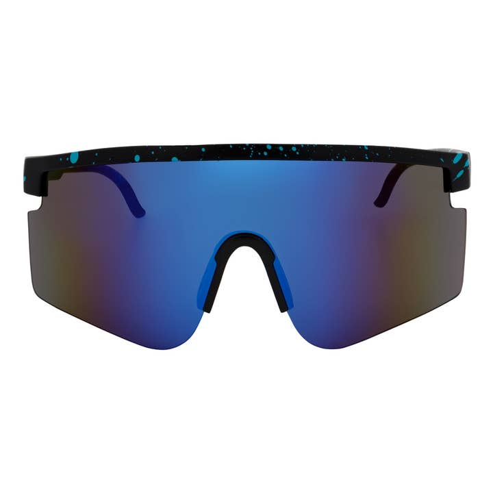 MONOLITH - Occhiali da sole sportivi senza montatura extra large Nero opaco Specchio blu per la vendita all'ingrosso da parte di Morspecs
