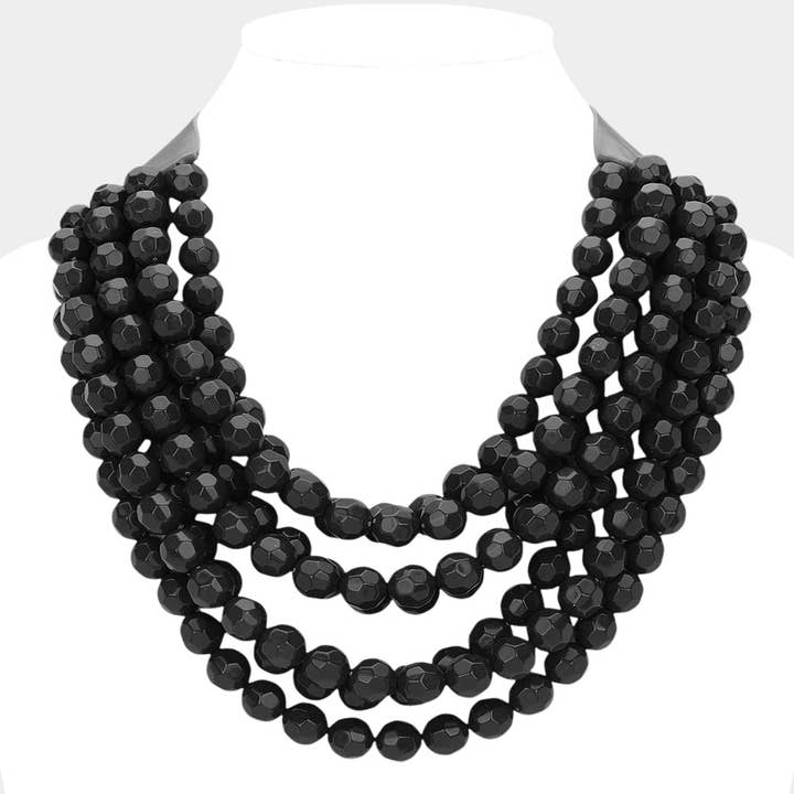Sensibling Corp. - Wholesale Beaded/Pearl Necklace - Chunky Acrylic Bead Layered Faux Leather Magnetic Necklace
