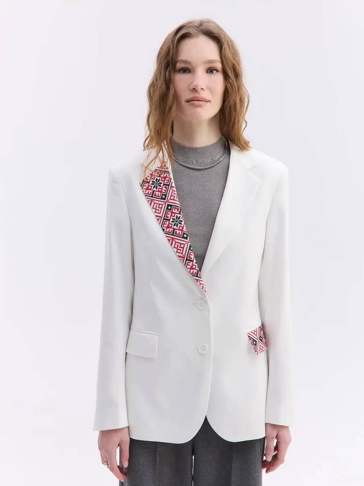 Women’s Embroidered Jacket White Color for wholesale by Handmade Originals Ukraine