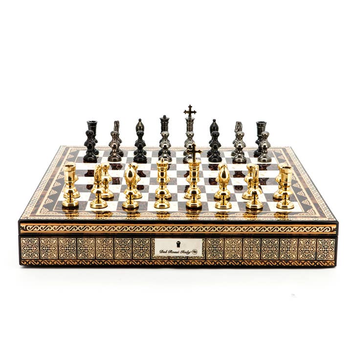 Mosaic Chess Set 20" with Titanium & Gold Chessmen 110mm for wholesale by Dal Rossi Italy