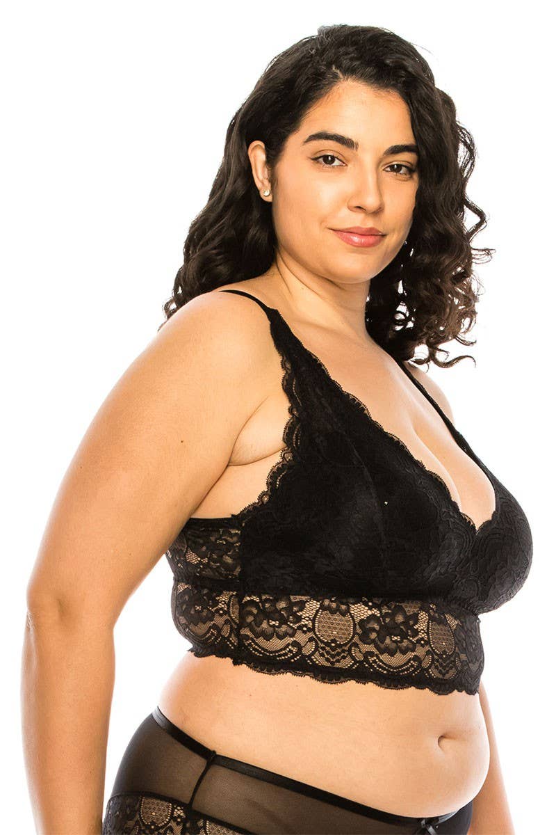 Best Underwear Line - Wholesale Bralette - Women's - Plus Size Floral Lace Overlay Bralette-YM-32307Q-BLT4