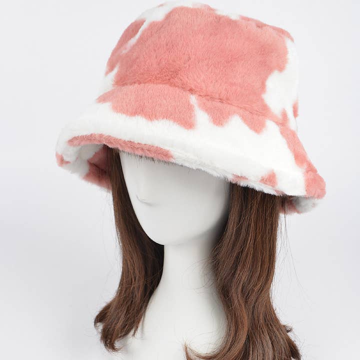 3AM BY H&D ACCESSORIES - Wholesale Bucket Hat - Women's - Cow Print Fur Bucket Hat