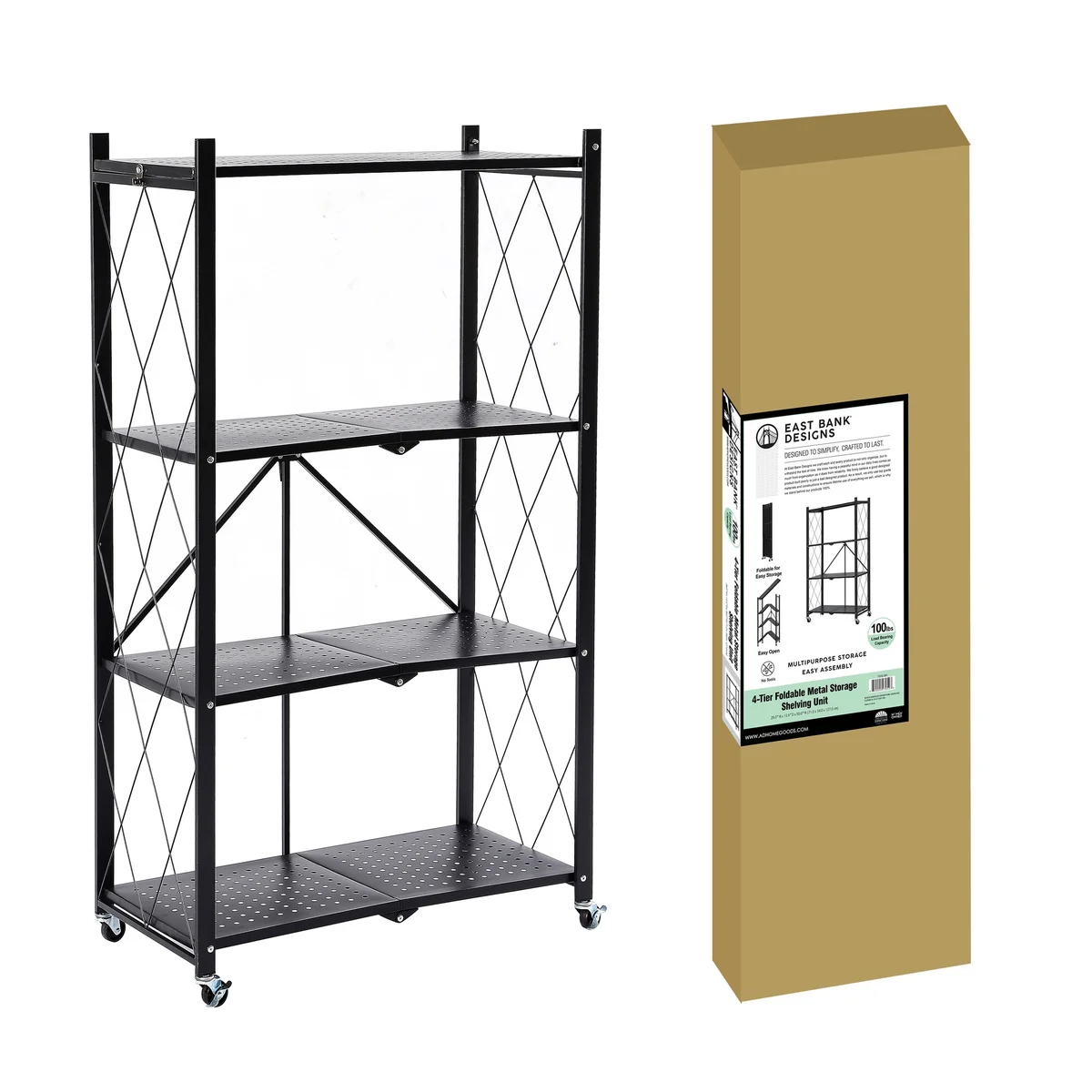 J&V TEXTILES - Wholesale Free Standing Shelf - Assembled Black Foldable Metal Storage Shelving Unit - 3 Sizes!6