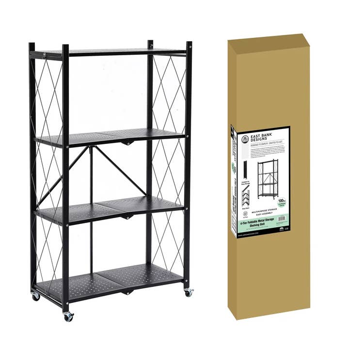 J&V TEXTILES - Wholesale Free-standing shelf - Assembled Black Foldable Metal Storage Shelving Unit - 3 Sizes!6