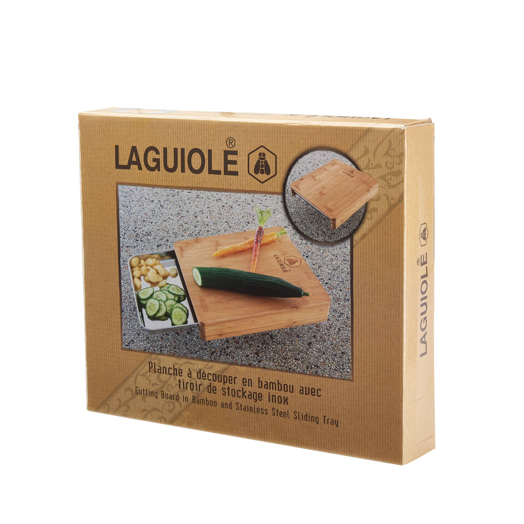 Laguiole - Wholesale Cutting Board - Lagiuole Bamboo Cutting Board with Stainless Steel Storage Drawer3