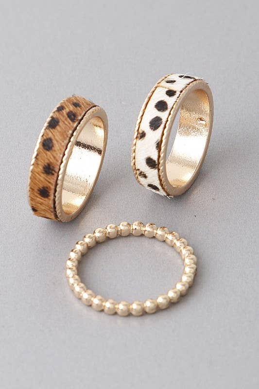 Lemon Tree - Wholesale Jewelry Set - Animal Print Band N Bead Rings Set4