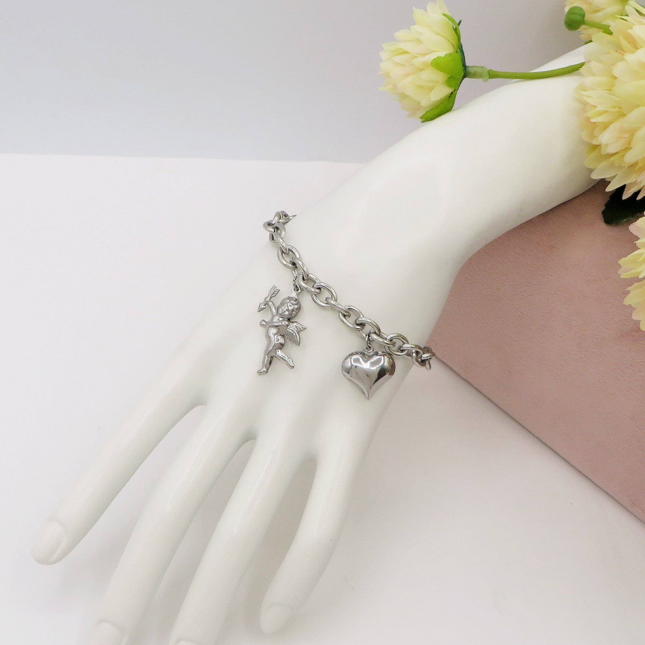 Daemon srls - Wholesale Charm/Dangle Bracelet - CUPID- Bracciale con angelo cupido e cuore bombe' ACCIAIO INOSSIDABILE1