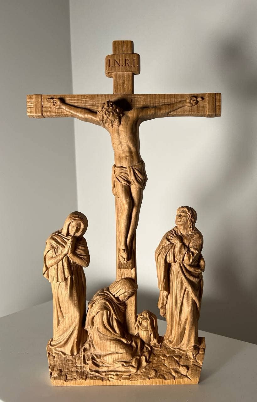 KozakWorkshop - Wholesale Wall Cross - Wall Wooden Carved  Golgotha on stand2