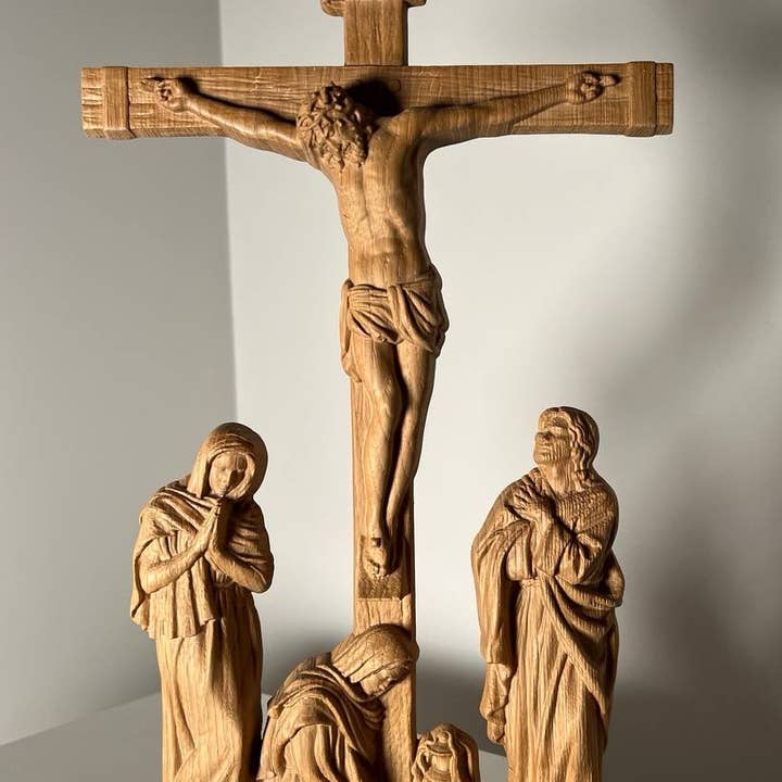 KozakWorkshop - Wholesale Wall cross - Wall Wooden Carved Golgotha on stand2
