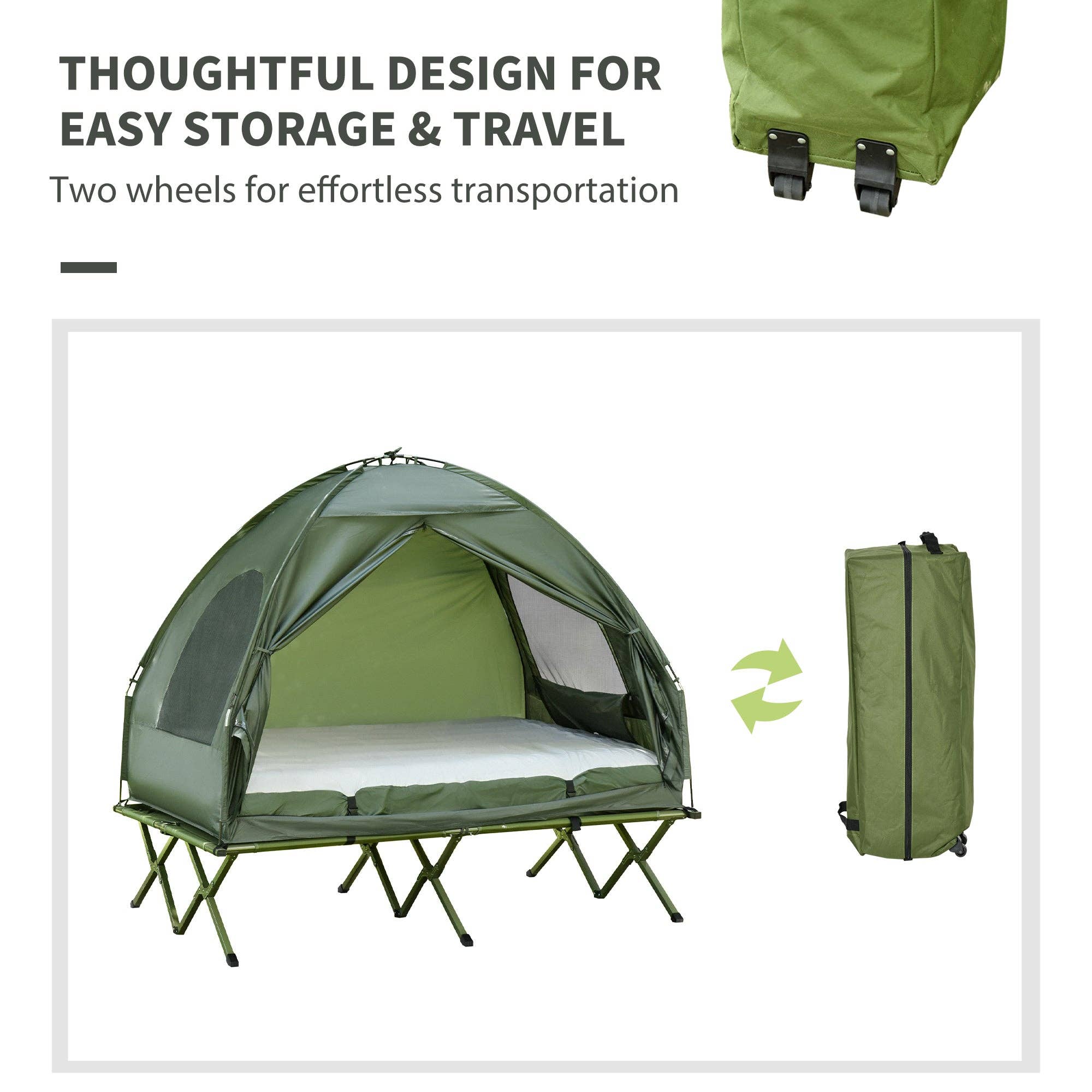 39F Inc. - Wholesale Tent - 2-Person Foldable Camping Cot Tent with Air Mattress, Green3