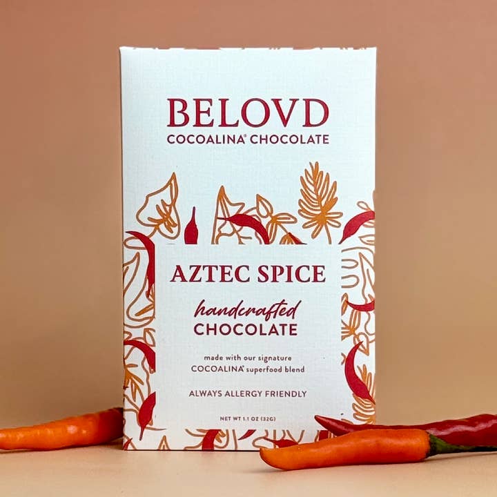 Aztec Spice Cocoalina vegan, dark Chocolate Bar for wholesale by BELOVD chocolate