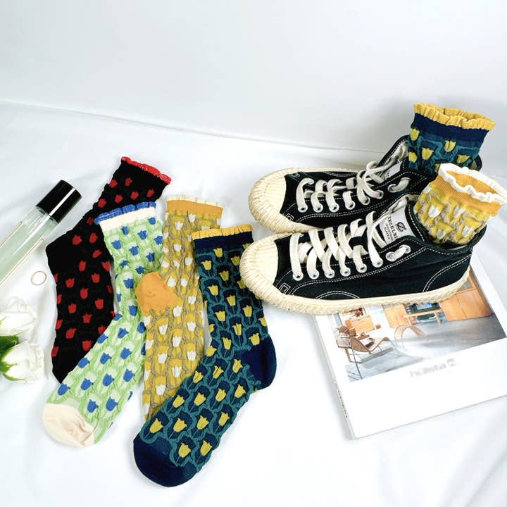 7DAYSSOCKS – Meias - Mulher por atacado – Meias femininas com babado e glitter em formato de flor11