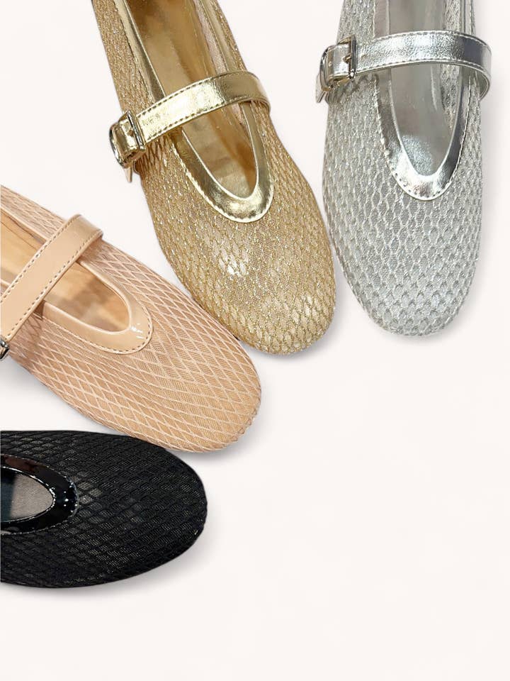 CCOCCI - Wholesale Flats - Women's - ACCEPT-29 FISHNET MESH UPPER ROUND TOE BALLET FLAT