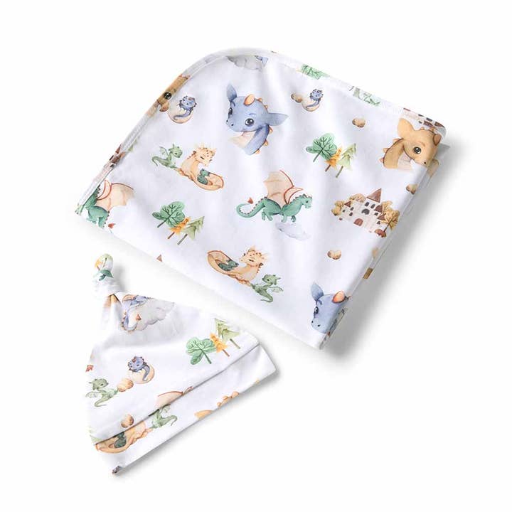 Snuggle Hunny - Wholesale Swaddle Set - Baby - Dragon Organic Jersey Wrap & Beanie Set1