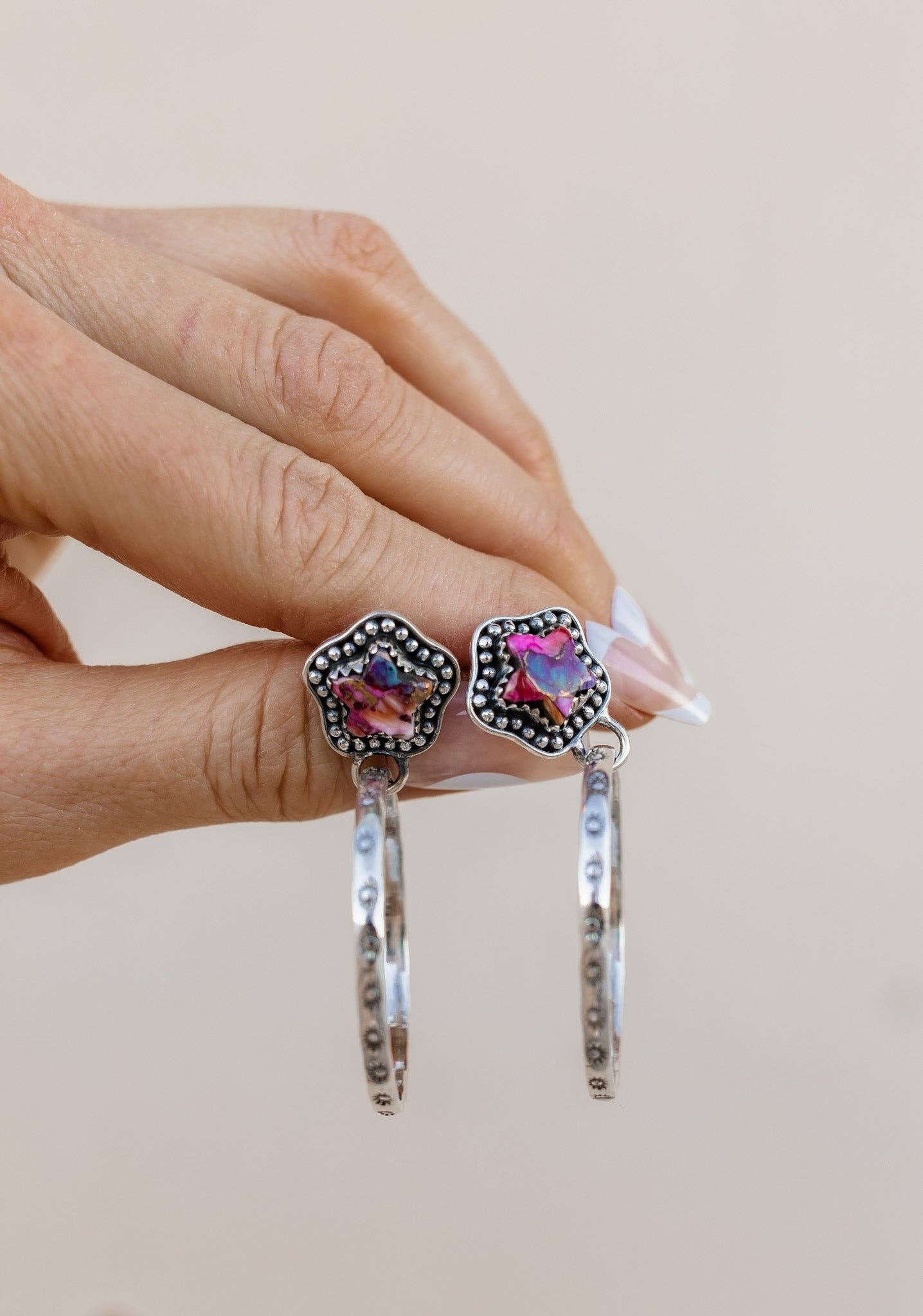 Krush Kandy - Wholesale Hoop Earrings - Star Stamped Hoop Sterling Silver Stone Earring | PREORDER NOW OPEN0