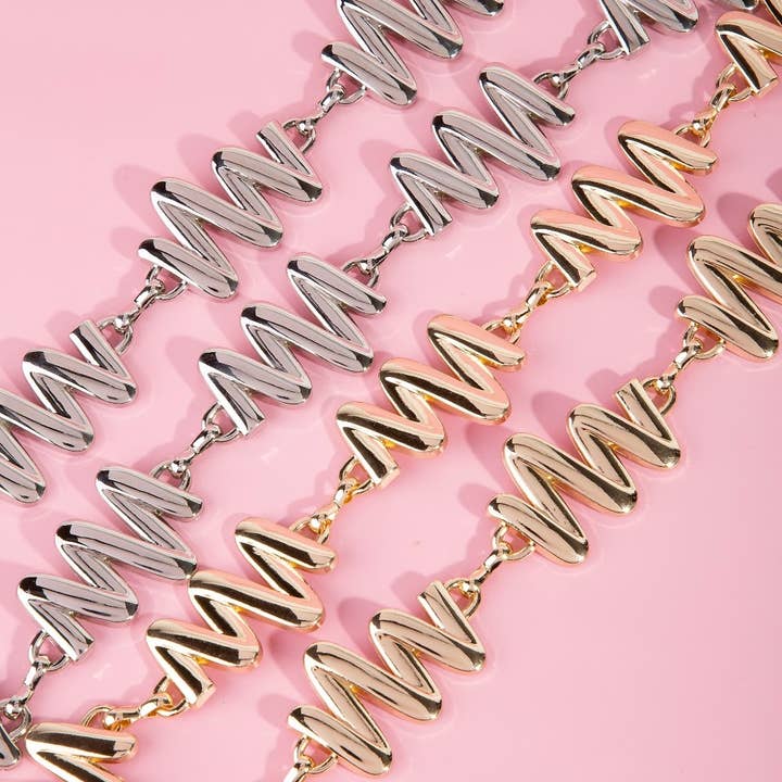 Wavy Metallic Zigzag Chain Belt for wholesale by Collections by Fame Accessories