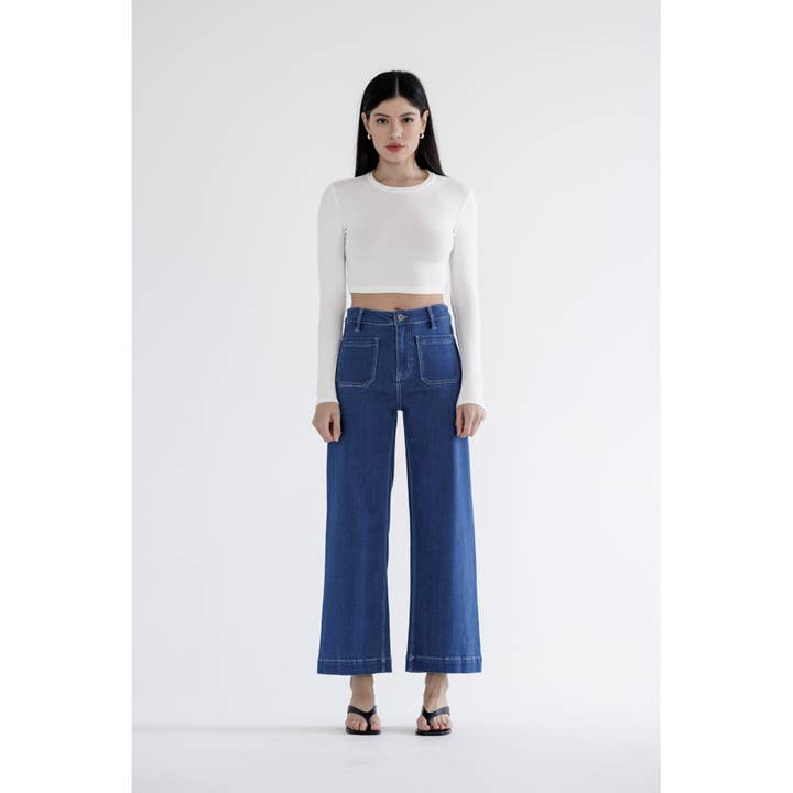 BRONCOS NAVY HIGH RISE PATCH POCKET WIDE JEAN for wholesale on Faire1