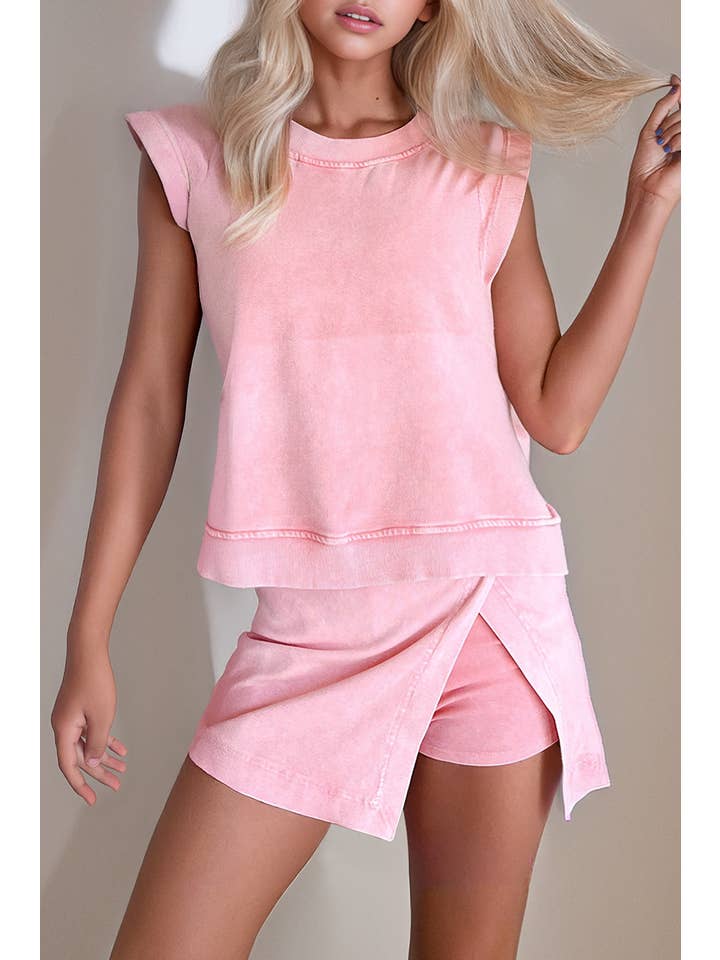 LA Society - Vente Ensemble haut et jupe - Femme - Ensemble 2 pièces : débardeur effet minéral et jupe fendue doublée