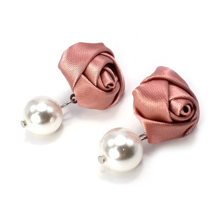 Top Flor Rosa em Tecido c/ Brincos de Pérola de Vidro por atacado de StarryNYC