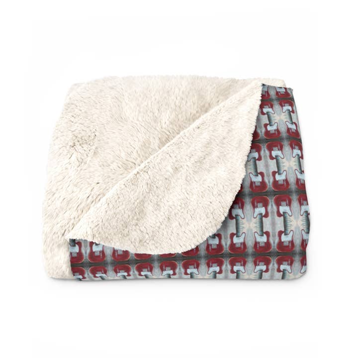 PALMER K Designs - Wholesale Throw Blanket - Sherpa Throw / Blanket: Red Telecaster Guitars (OMB/P1)4