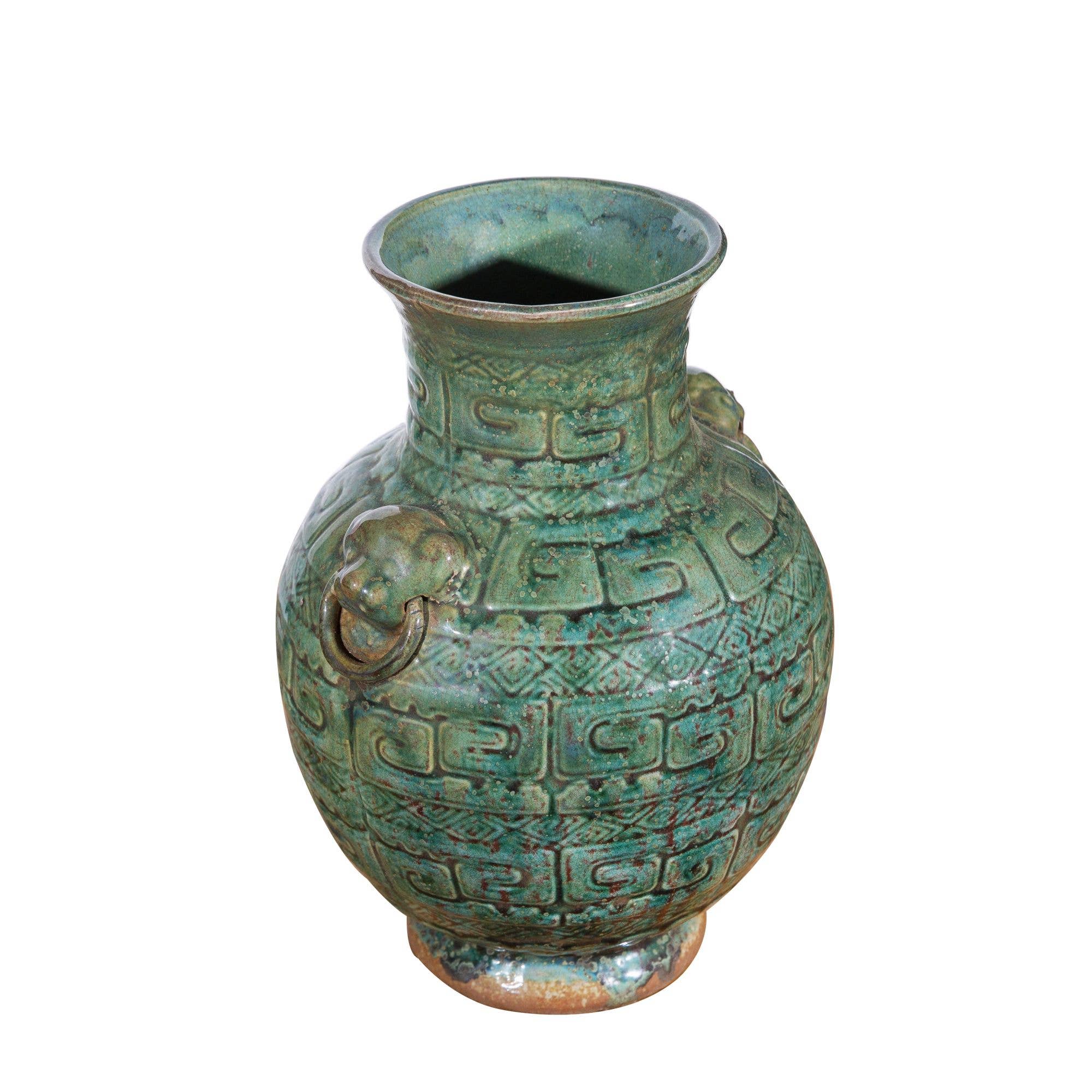 Legend Accents - Wholesale Vase - Speckled Green Greek Key Carving Vase1