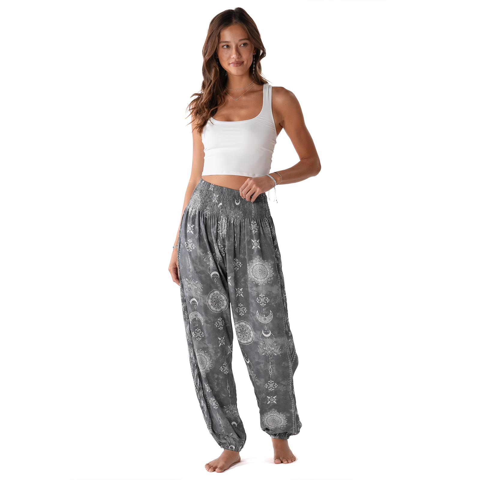 Lotus and Luna – Calças - Mulher por atacado – Calças Cinza Celestial Harem com Bolsos8