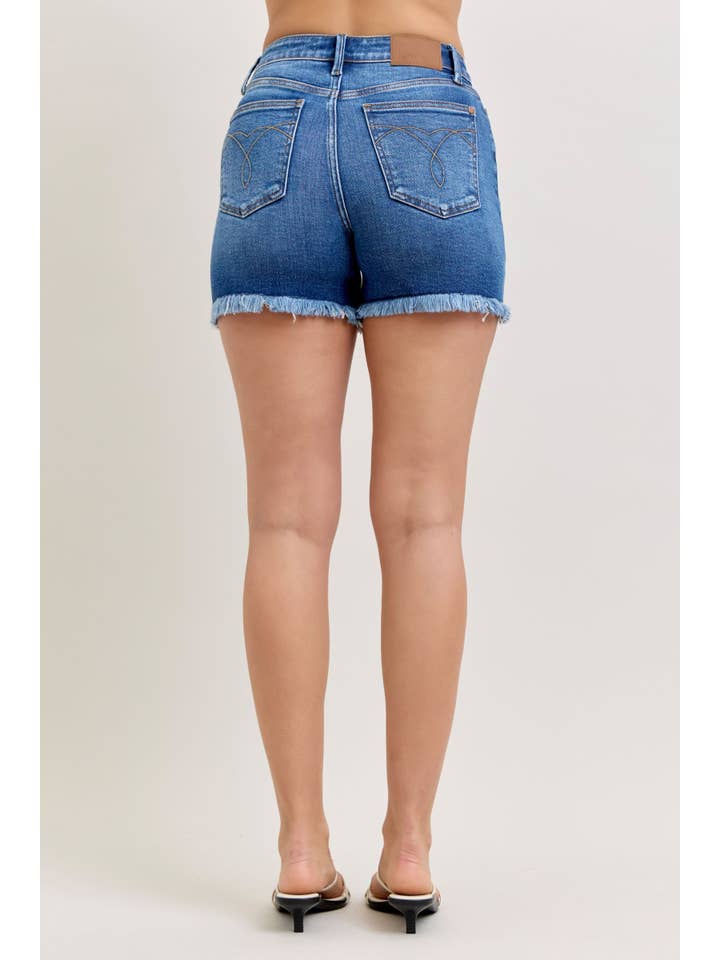 Watermelon Apparel - Wholesale Shorts - Women's - Judy Blue High Waist Dark Wash Slim Fray Shorts3