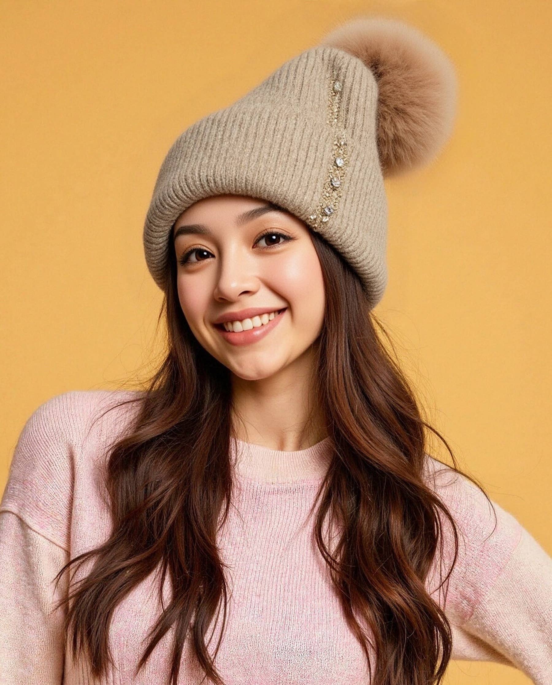 JC Sunny Fashion - Venta al por mayor Gorro de lana - Mujer - Gorro de Punto Adornado con Borla5