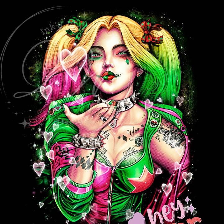 Glimlach Harley Quinn en Joker, Harley Joker, Harley Quinn Hey Baby, Smile Horror voor wholesale door Ink'd Worx by Design