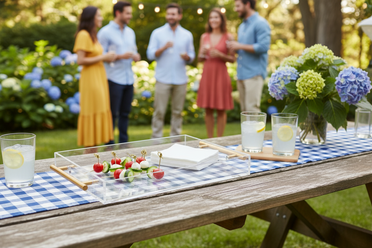 Kadra Kitchenware - Wholesale Serving tray - Vikko Serving - Acrylic Tray with Gold Handle, 10"x12"  2"H2