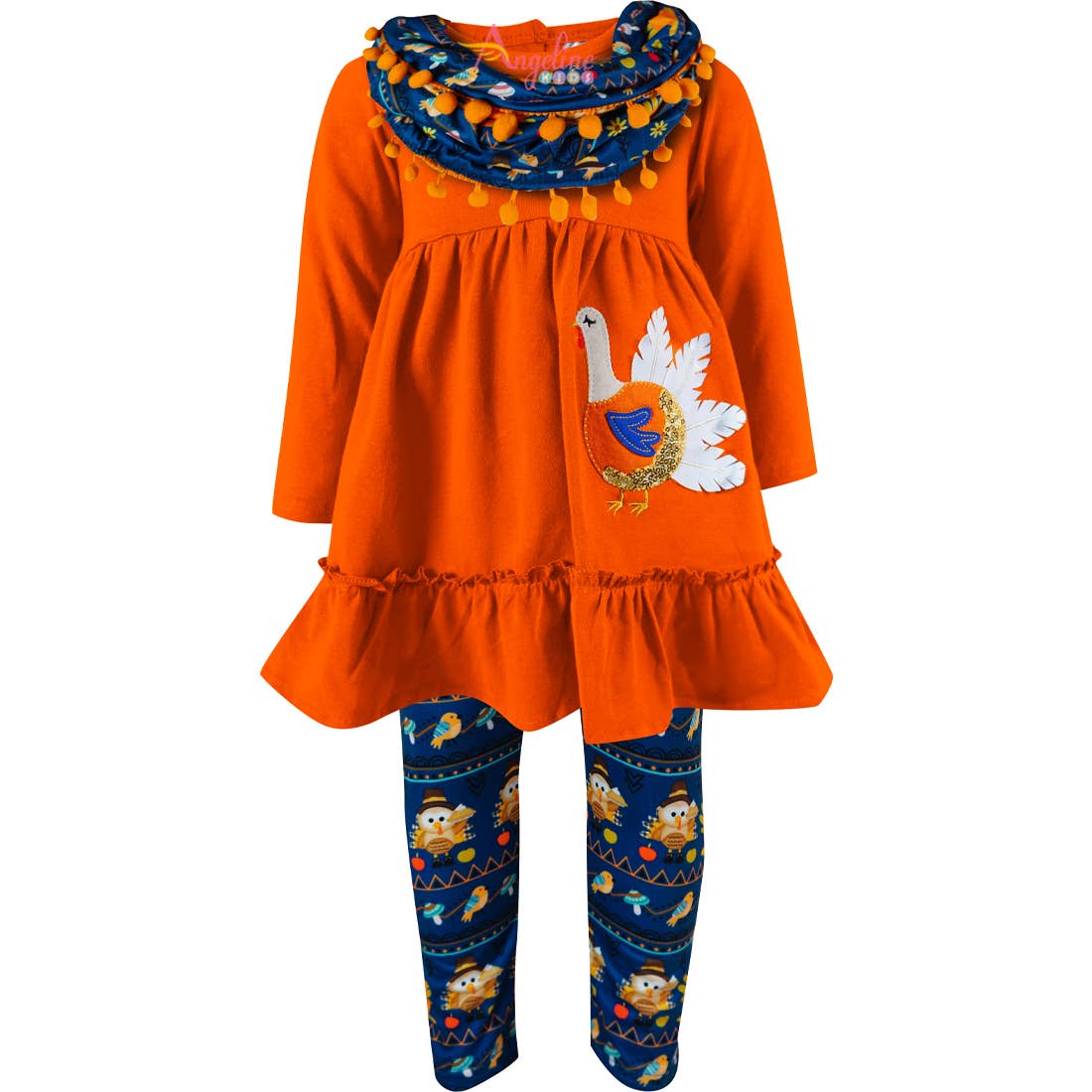 Angeline Kids - Wholesale Top & Pant Set - Kids - CLOSEOUT 40pcs Lot Fall Halloween Thanksgiving Scarf Outfit3