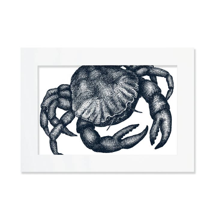 Cream Cornwall – wholesale Art print – Blue & White Crab Art Print – Mounted in 3 Sizes5