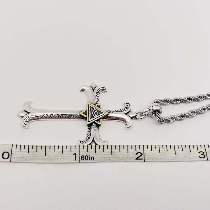 Colgante y cadena (600 mm) Collar con colgante en forma de cruz en forma de ojo de Dios para hombre, joyería MJ de venta al por mayor en Faire4