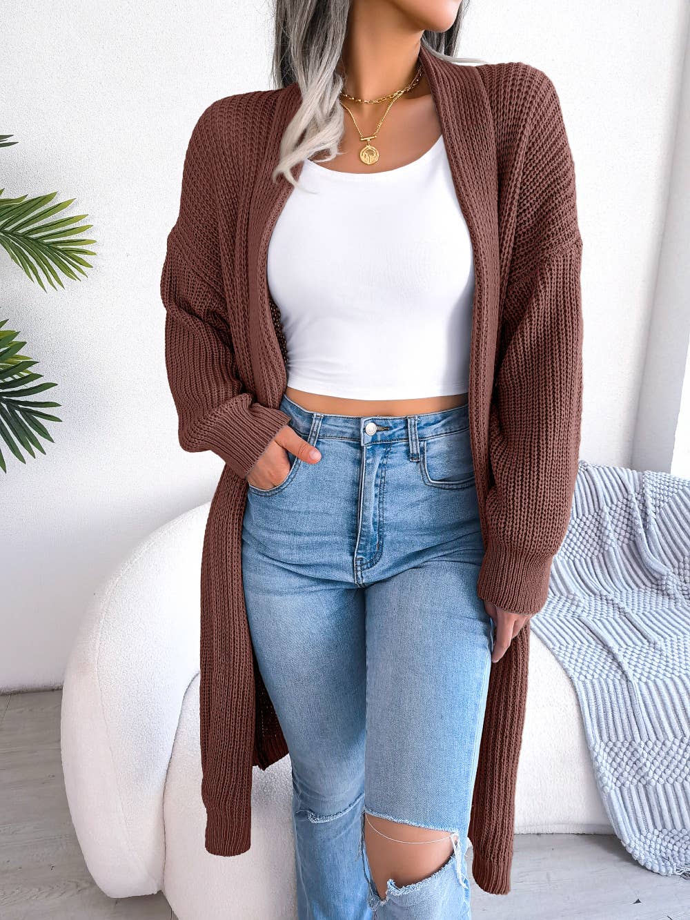HIDDENBRAND - Wholesale Cardigan - Women's - Casual Versatile Cardigan With Lapels4