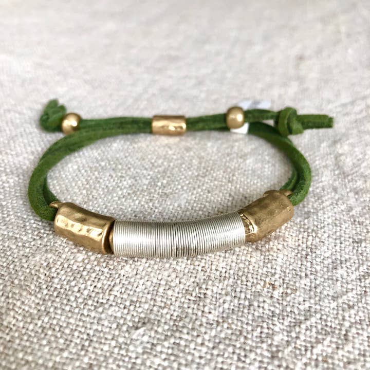 B1241-OL Wire Wrapped Suede Adjustable Bracelet for wholesale by CEmeraki