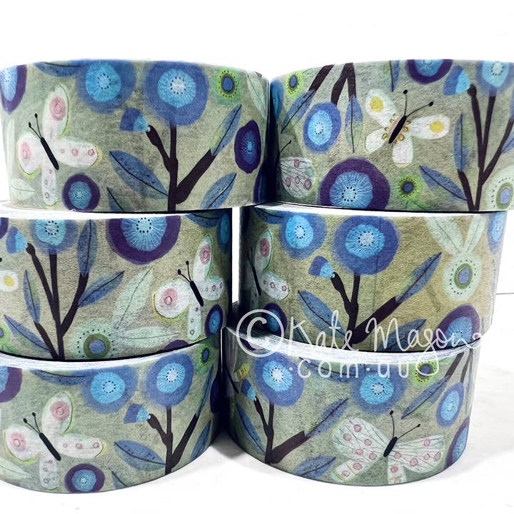 Floral Cornflower Butterfly WASHI TAPE for wholesale by Kate Mason Artist