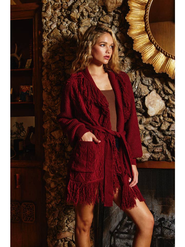Dress Forum - Wholesale Cardigan - Women's - Cable Detail Fringe Long Cardigan (1)