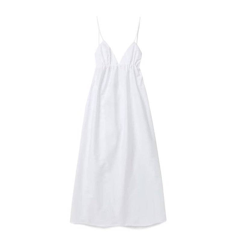 BLANC Robe simple à bretelles en V avec dos nu en vente sur Faire5