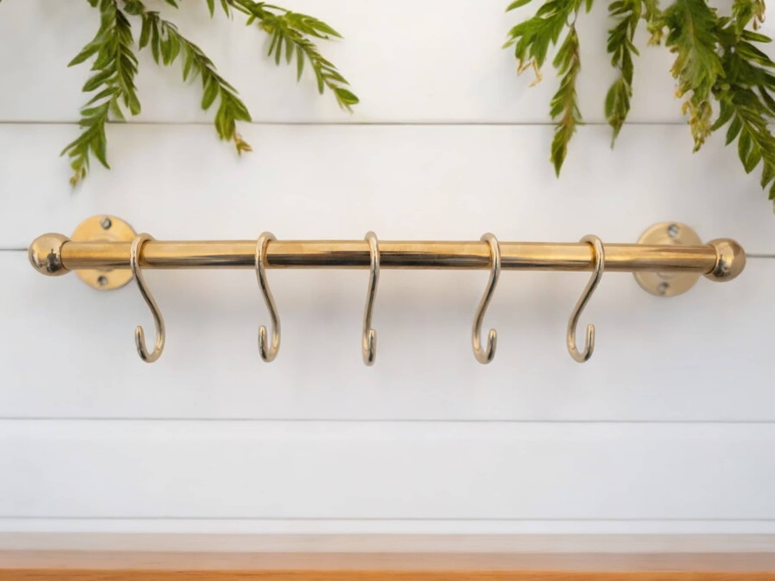 Moroccantastics - Wholesale Kitchen Storage/Organizer - Unlacquered Brass Pot Rail with Hooks - Elegant Kitchen Pot Rack & Hangers2