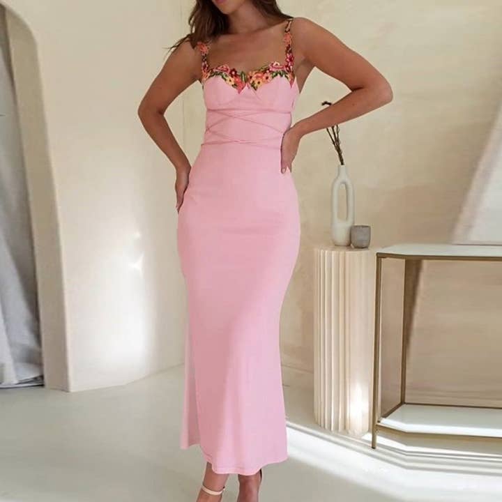 Lace-up waist style breast cup applique dress for wholesale by Lily Clothing