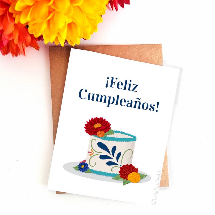 Feliz Cumpleaños Lykønskningskort | Tillykke med fødselsdagskort for engroshandel hos Diana Rosales Art
